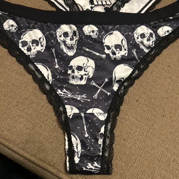 Morvia 3pk lace trim Skater goth Emo Bikini panties Large plus size skull Flower - Picture 5 of 9